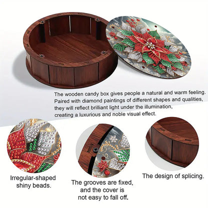 DIY Diamond Painting Storage Box Rhinestones Decorative Snack Case (Red Flower)