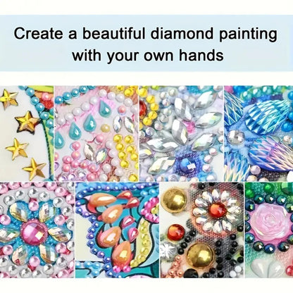 DIY Diamond Art Shiny Crystal Mirror Lightweight Standing Makeup Mirror (Flower)