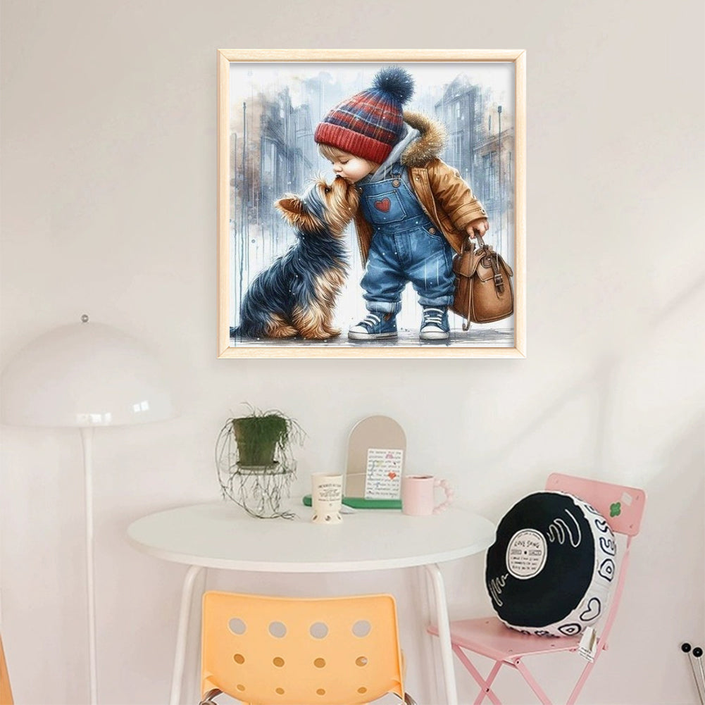 Boy And Puppy - 11CT Stamped Cross Stitch 40*40CM