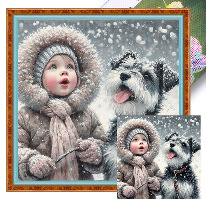Girl And Puppy - 11CT Stamped Cross Stitch 40*40CM