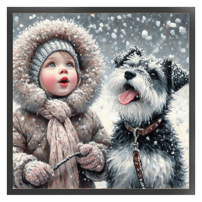Girl And Puppy - 11CT Stamped Cross Stitch 40*40CM