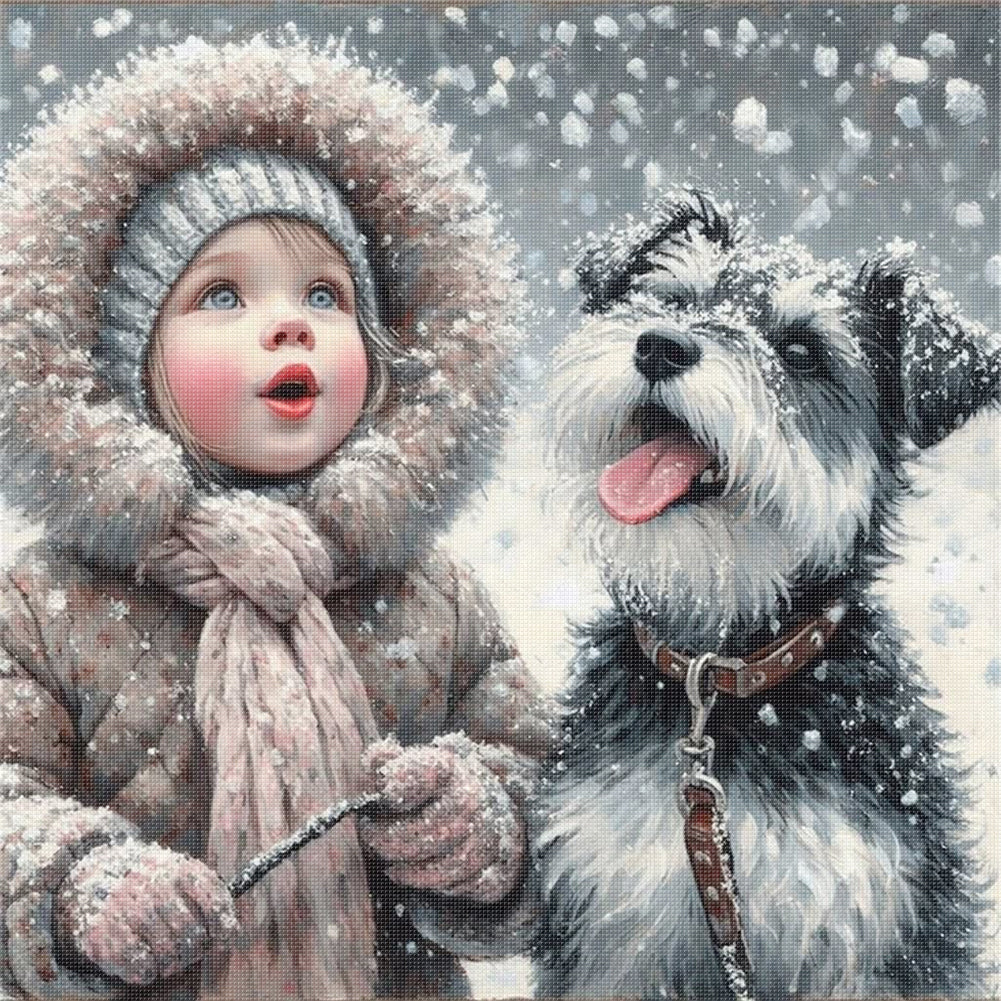 Girl And Puppy - 11CT Stamped Cross Stitch 40*40CM