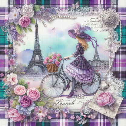 Girl At The Eiffel Tower - 11CT Stamped Cross Stitch 40*40CM