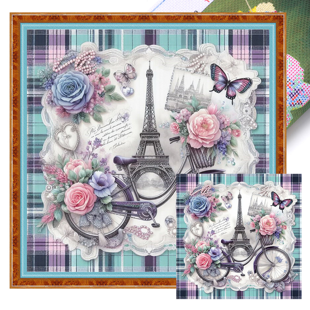 Eiffel Tower And Bicycle - 11CT Stamped Cross Stitch 40*40CM