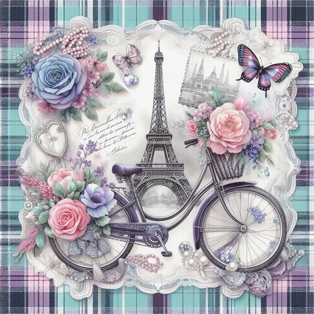 Eiffel Tower And Bicycle - 11CT Stamped Cross Stitch 40*40CM