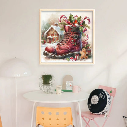 Christmas Boots And Candy House - 11CT Stamped Cross Stitch 50*50CM