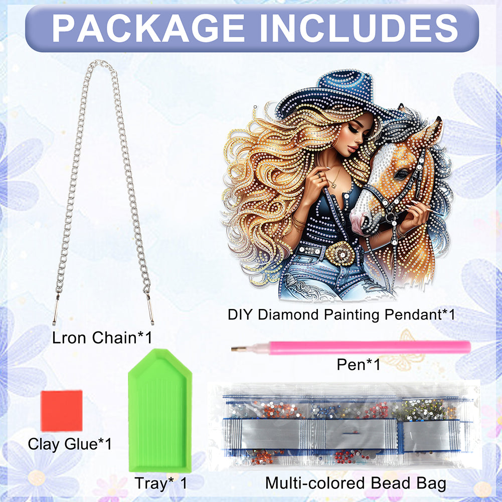 Cowgirl 2D Flat DIY Hanging Diamond Art Kits Window Hanging Art for Home Decor