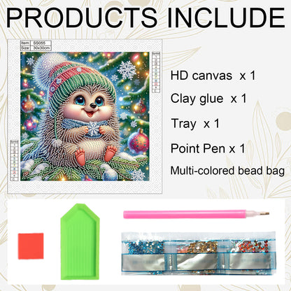 Christmas Atmosphere Hedgehog - Special Shaped Drill Diamond Painting 30*30CM