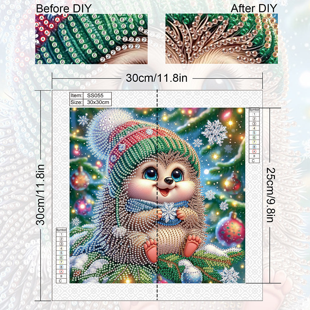 Christmas Hedgehog - Special Shaped Drill Diamond Painting 30*30CM