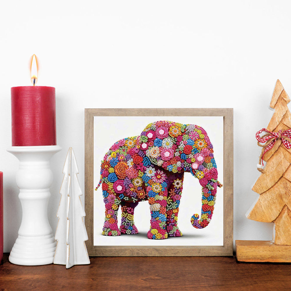Flower Elephant - Special Shaped Drill Diamond Painting 30*30CM