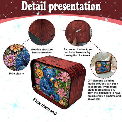 1pc Blue Bear Handmade Wooden Music Box Diamond Painting Art Kit Birthday Gift