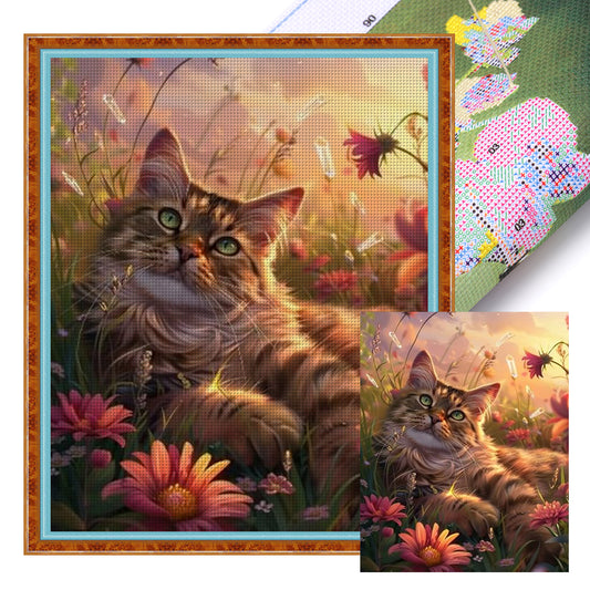 Cat And Flowers - 11CT Stamped Cross Stitch 35*45CM