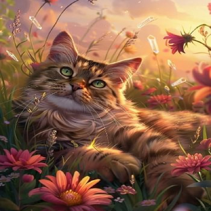 Cat And Flowers - 11CT Stamped Cross Stitch 35*45CM