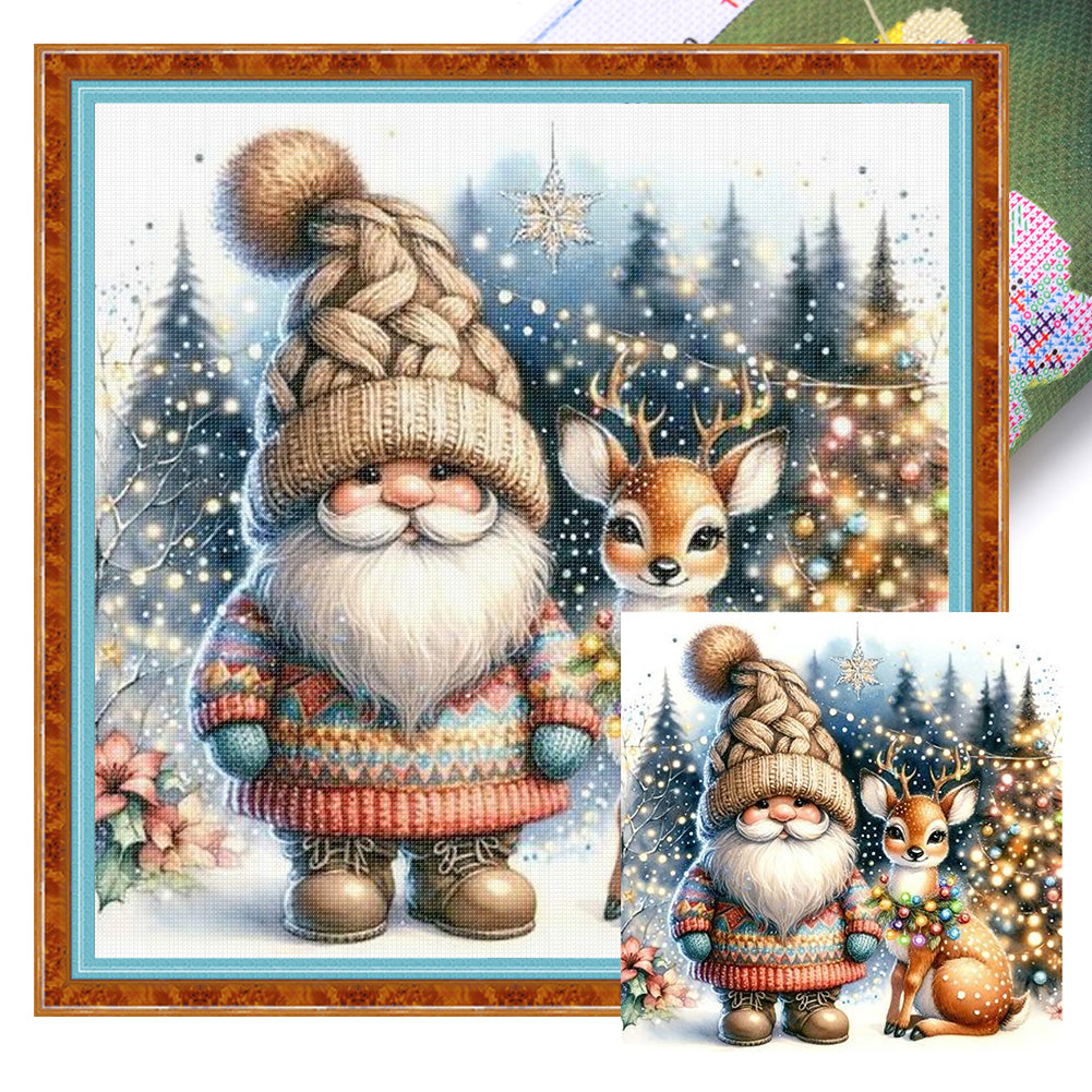 Gnome And Elk - 11CT Stamped Cross Stitch 40*40CM