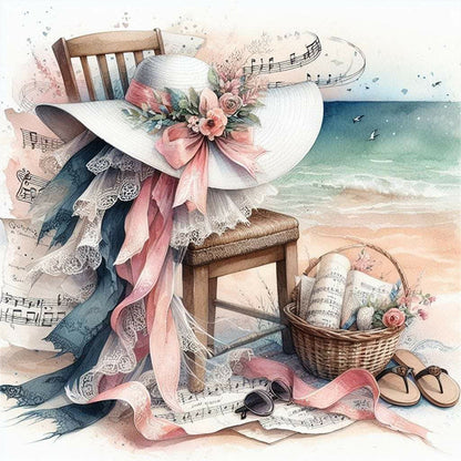 Floral Hat On Beach Chair - 11CT Stamped Cross Stitch 40*40CM