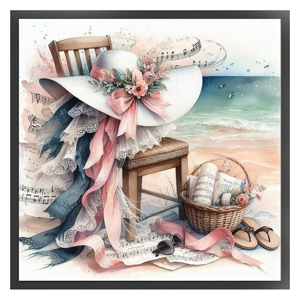 Floral Hat On Beach Chair - 11CT Stamped Cross Stitch 40*40CM