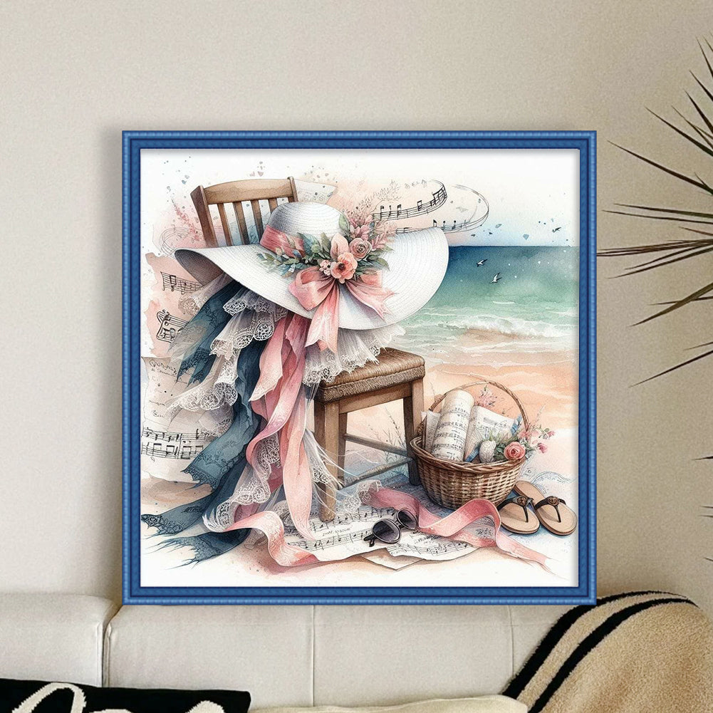 Floral Hat On Beach Chair - 11CT Stamped Cross Stitch 40*40CM