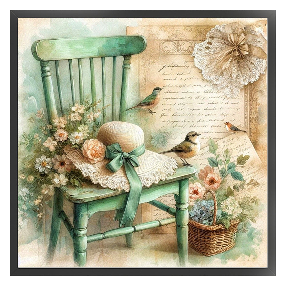 Floral Hat On Chair - 11CT Stamped Cross Stitch 40*40CM