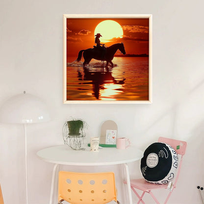 Girl Riding At Sunset - 11CT Stamped Cross Stitch 40*40CM