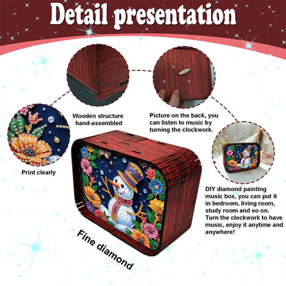 1pc Snowman Wooden Music Box Diamond Painting Art Kit Unique Gift for Christmas