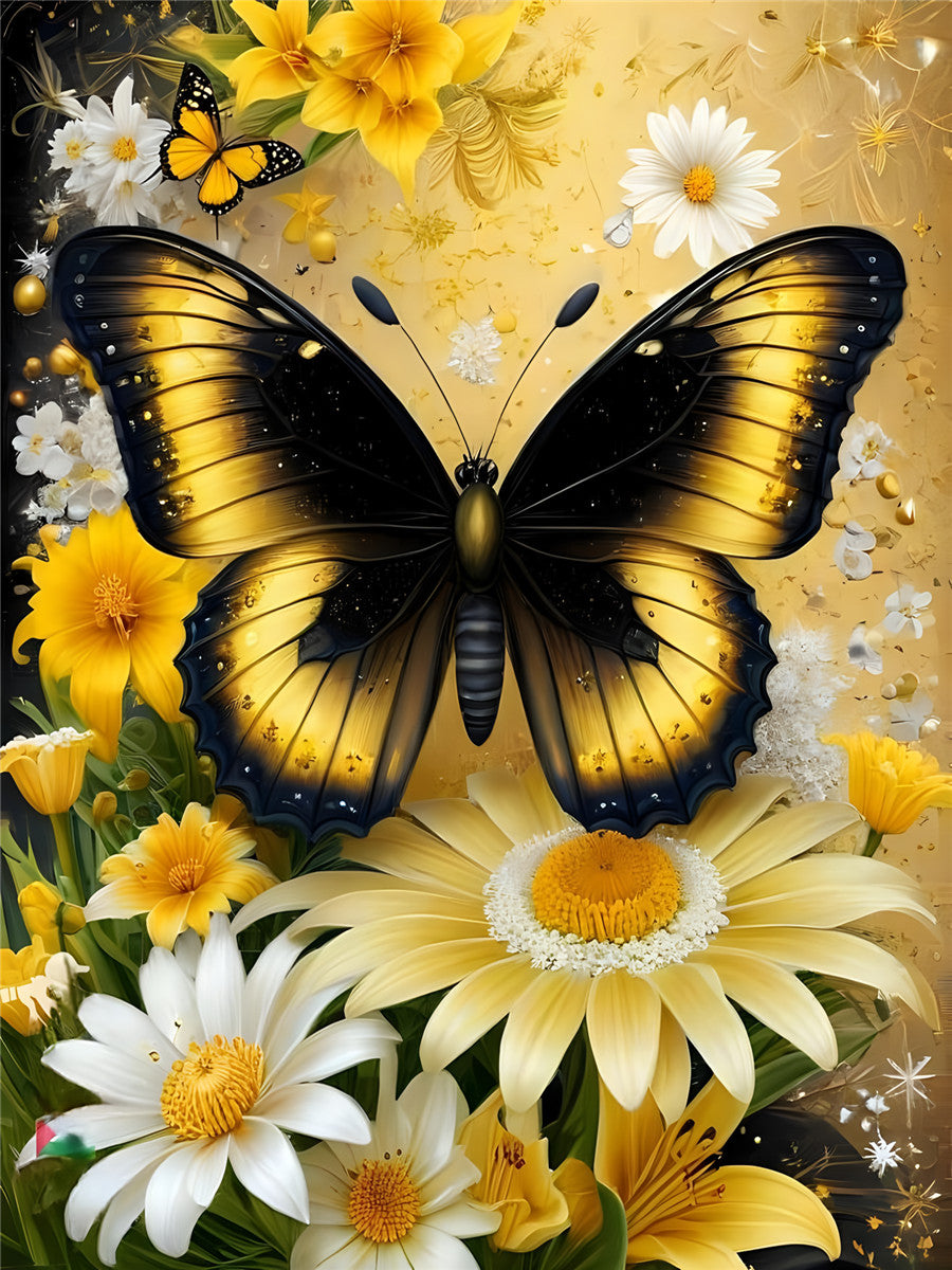 Daisy And Butterfly - Full Round Drill Diamond Painting 30*40CM