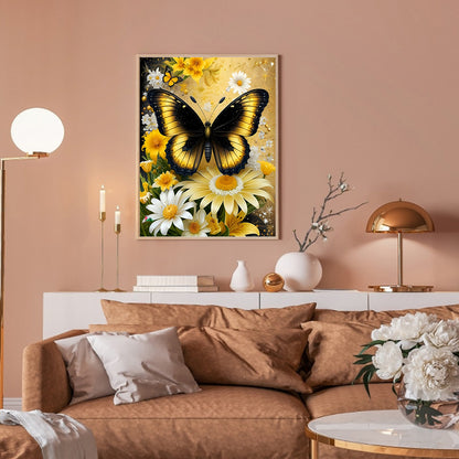 Daisy And Butterfly - Full Round Drill Diamond Painting 30*40CM