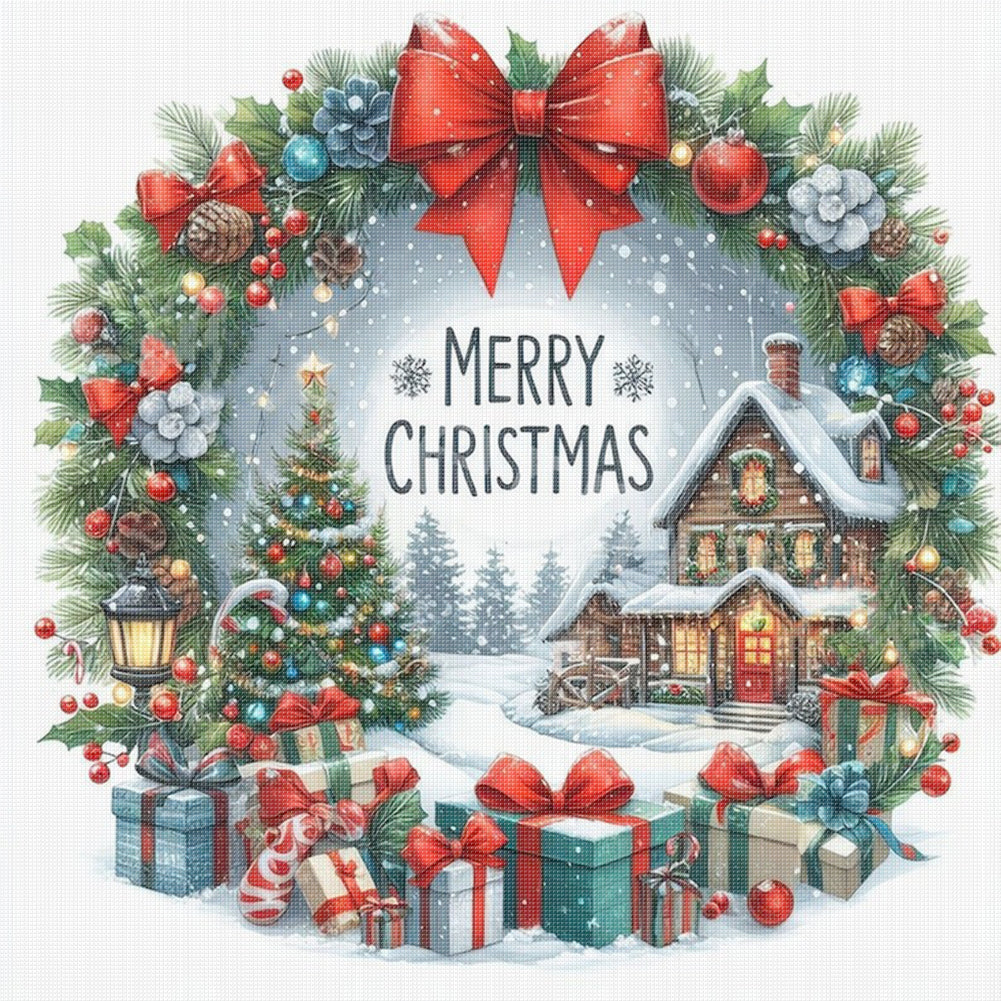 Christmas Cottage - 14CT Stamped Cross Stitch 40*40CM