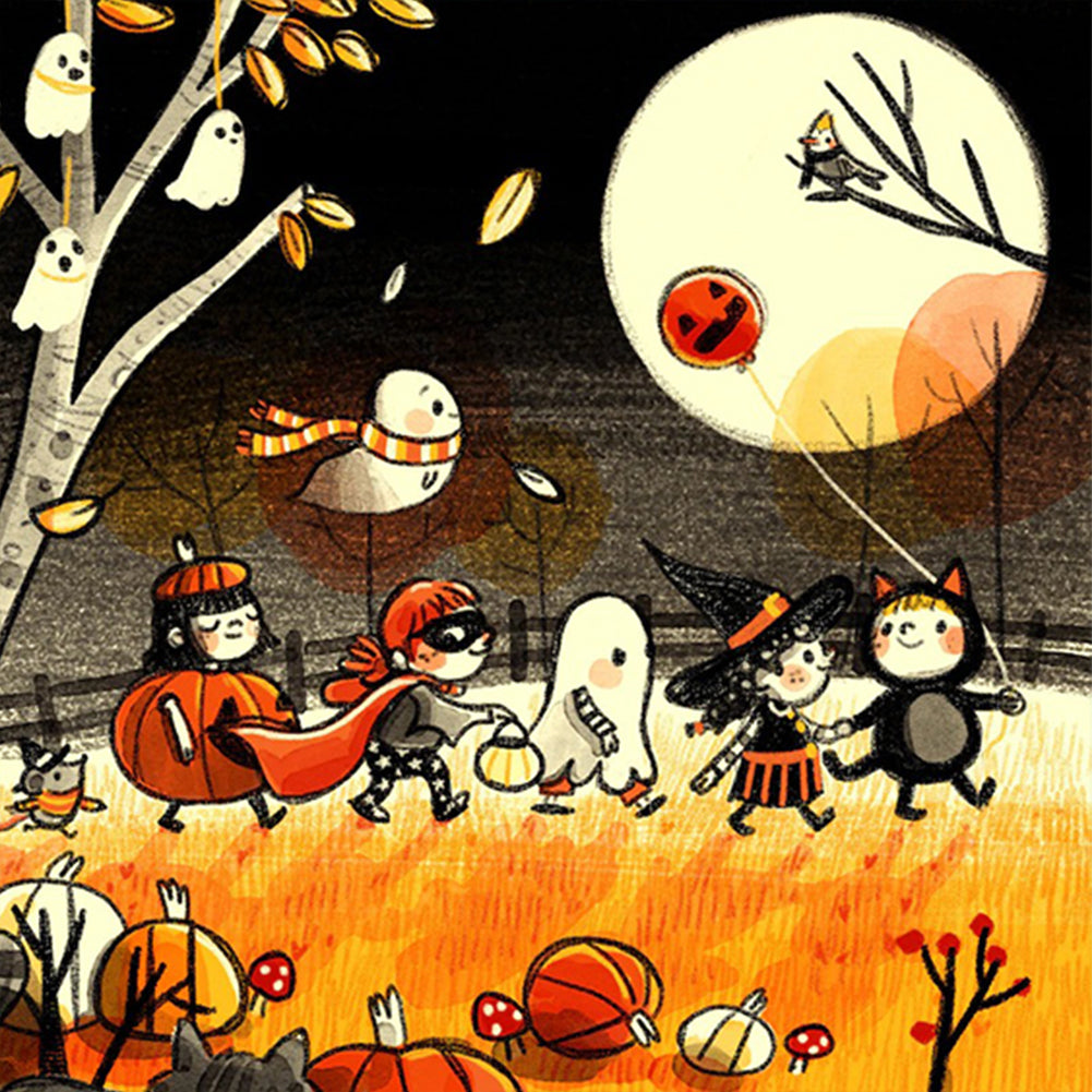 Autumn Halloween Trick-Or-Treaters - Partial AB Full Round Drill Diamond Painting 40*40CM