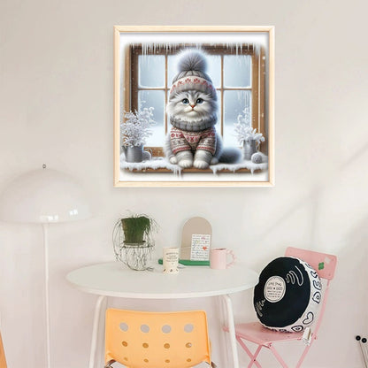 Kitten By The Window - 11CT Stamped Cross Stitch 40*40CM