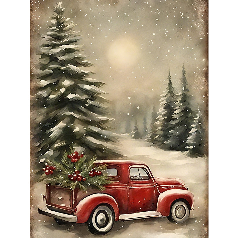 Christmas Tree And Car - 11CT Stamped Cross Stitch 40*53CM