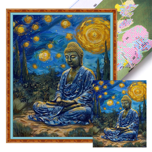 Buddha Statue Under A Starry Sky - 11CT Stamped Cross Stitch 40*50CM