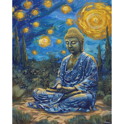 Buddha Statue Under A Starry Sky - 11CT Stamped Cross Stitch 40*50CM