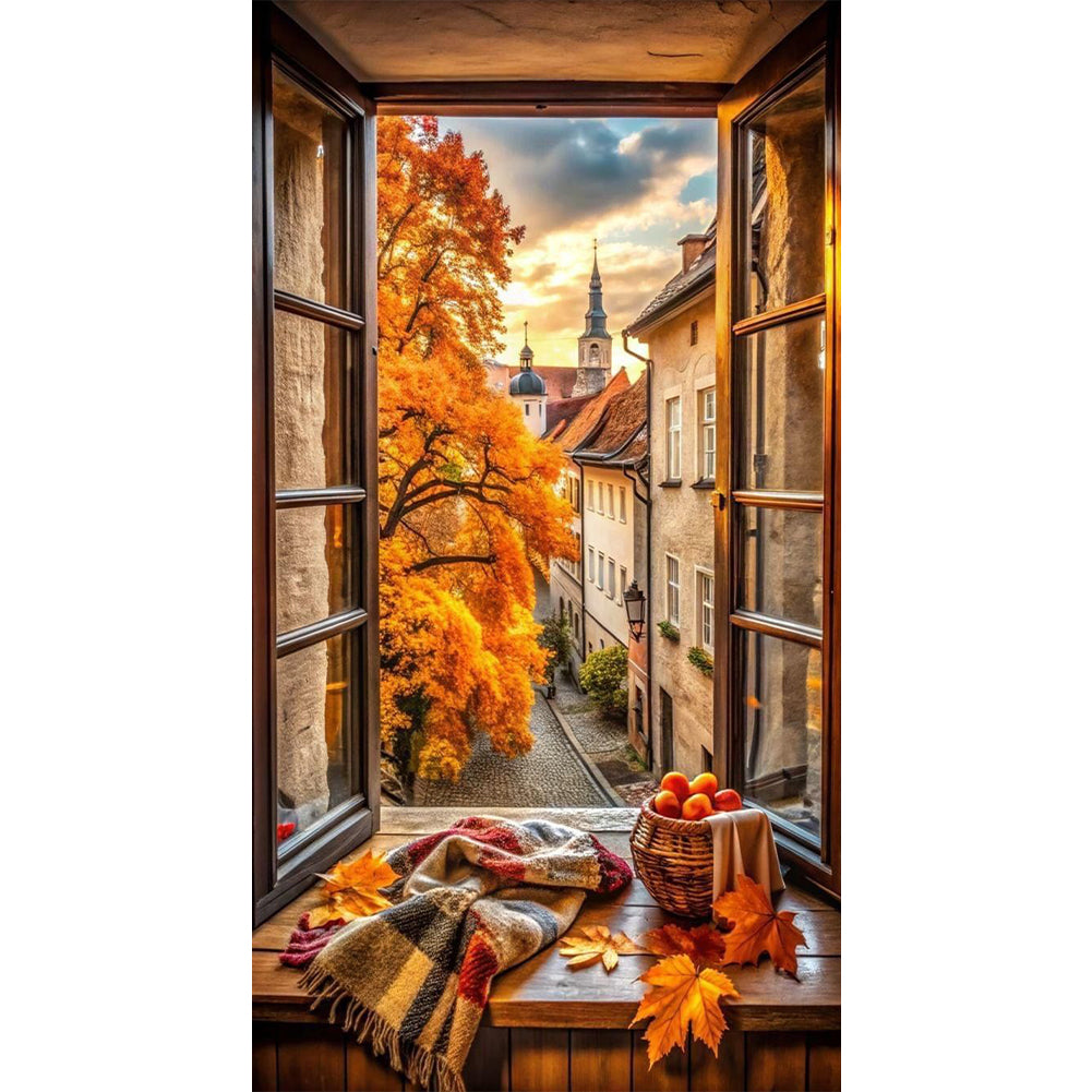 Autumn Scenery Outside The Window - Full Round Drill Diamond Painting 40*70CM
