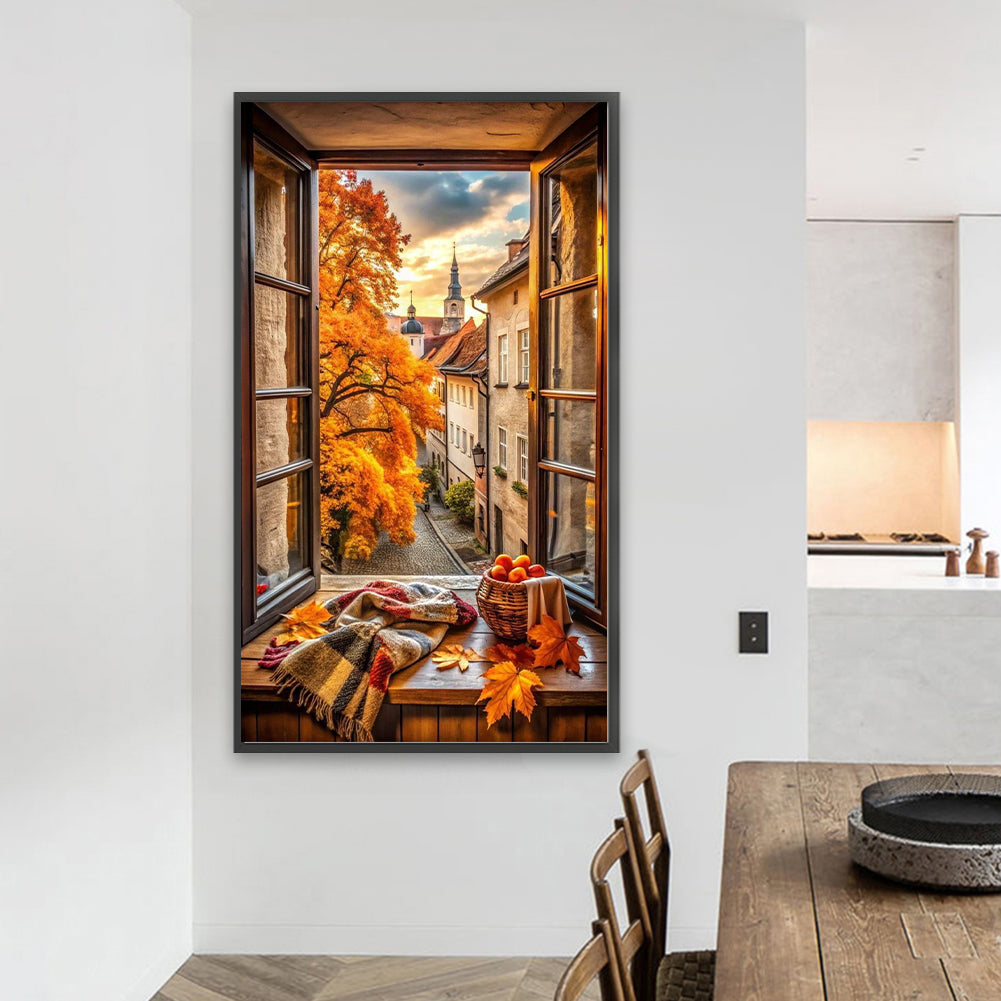 Autumn Scenery Outside The Window - Full Round Drill Diamond Painting 40*70CM