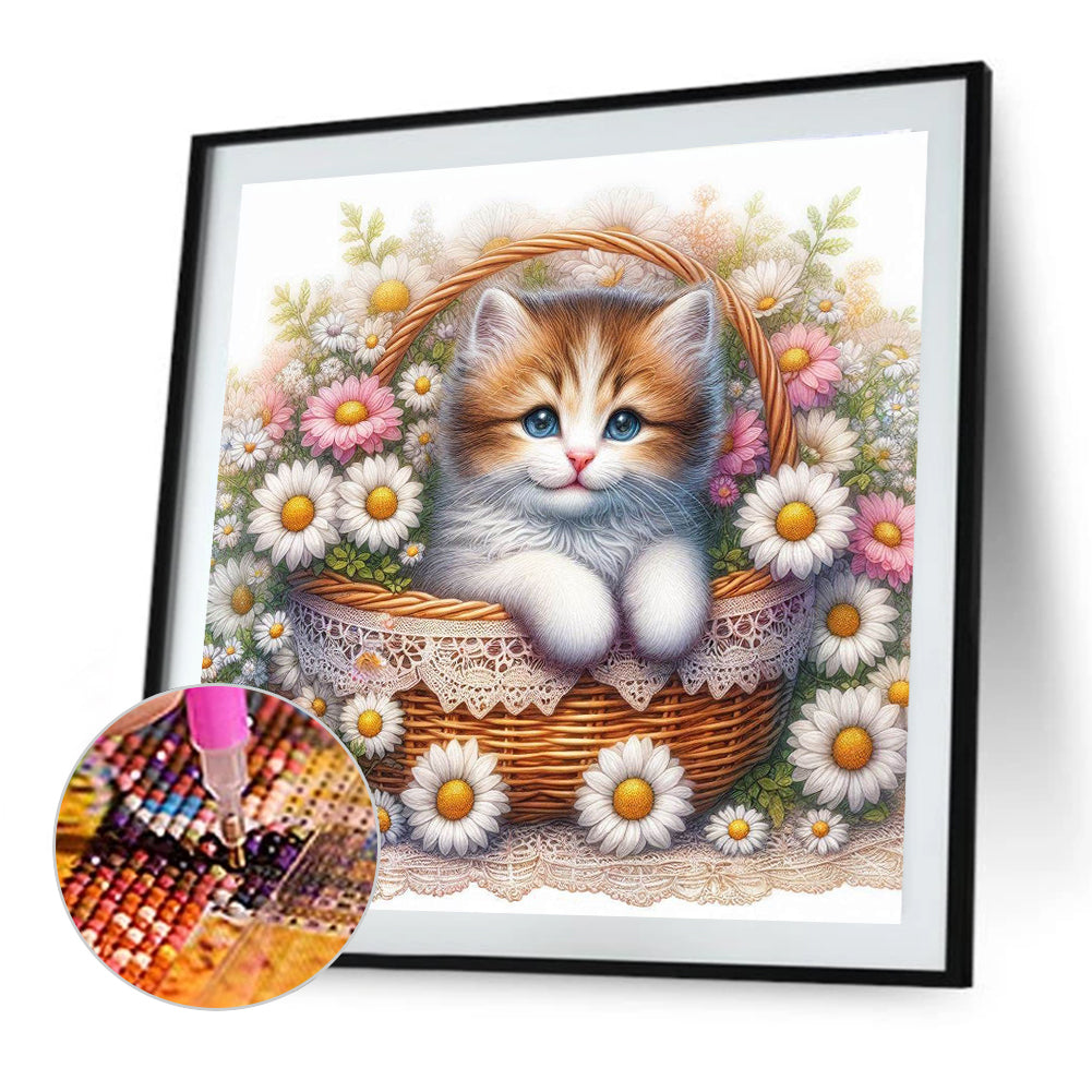 Cat And Flower - Full Round Drill Diamond Painting 40*40CM