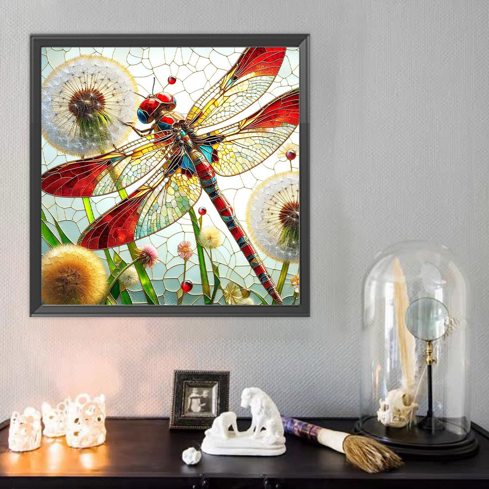 Dragonfly And Dandelion - Full Round Drill Diamond Painting 40*40CM