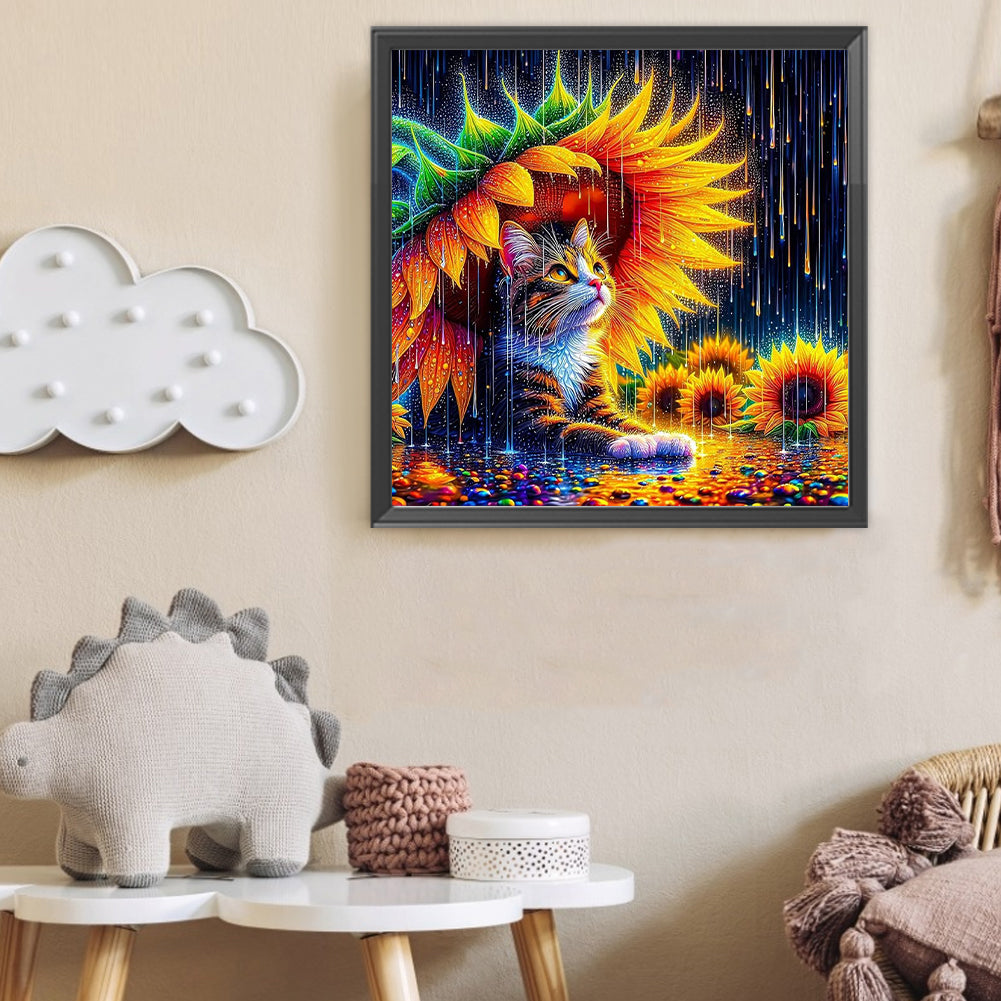 Cat And Sunflower - Full Round Drill Diamond Painting 40*40CM