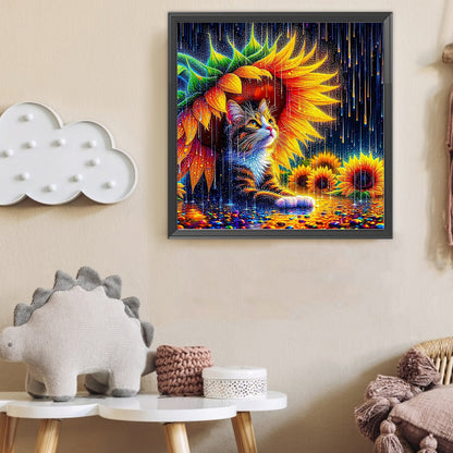 Cat And Sunflower - Full Round Drill Diamond Painting 40*40CM