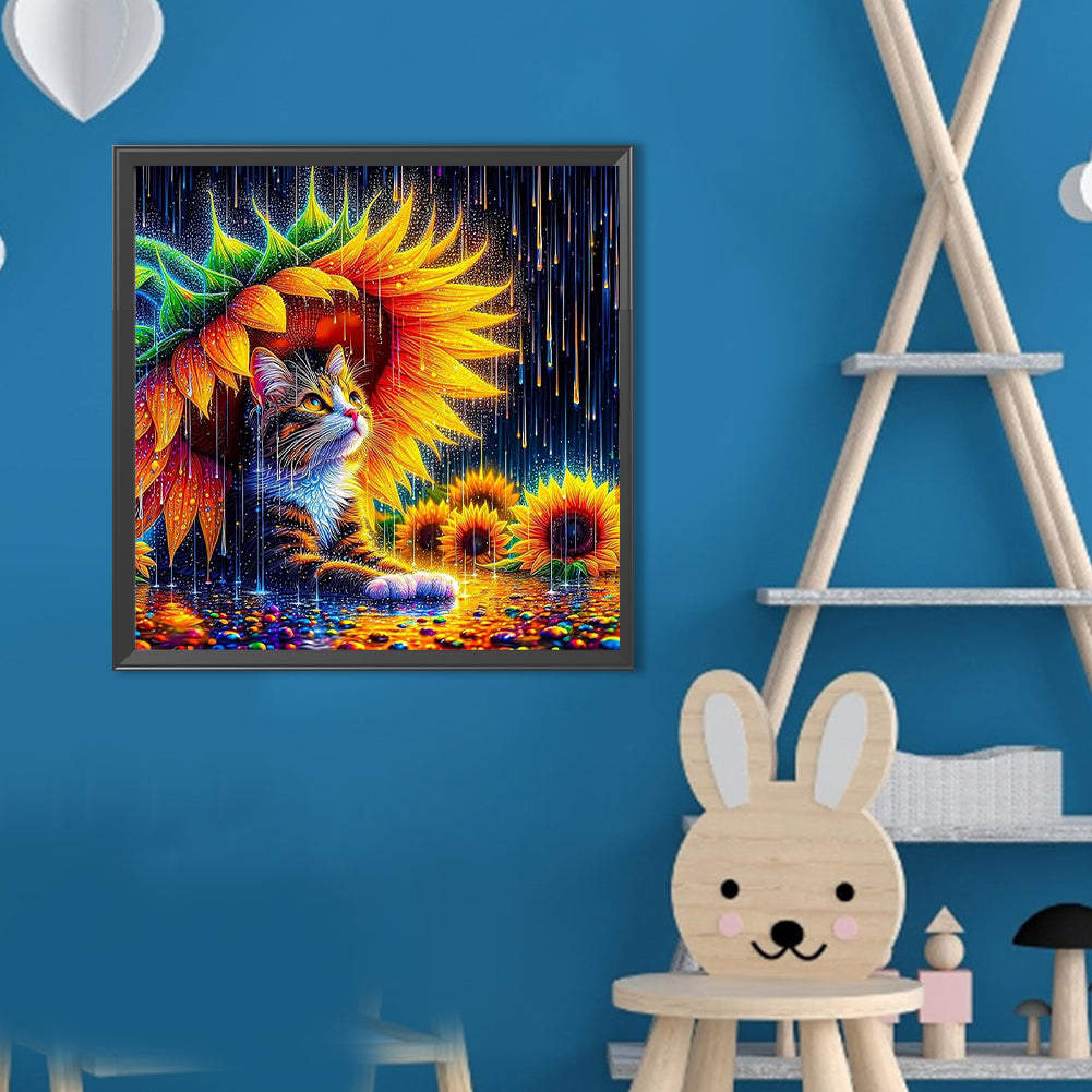 Cat And Sunflower - Full Round Drill Diamond Painting 40*40CM