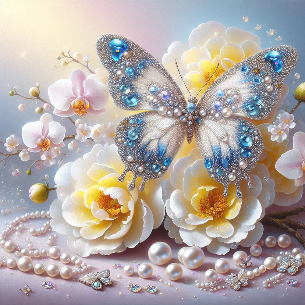 Flowers And Butterflies - Full Round Drill Diamond Painting 40*40CM