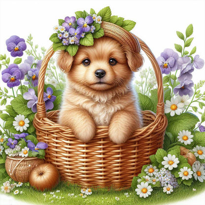 Dog And Flowers - Full Round Drill Diamond Painting 40*40CM
