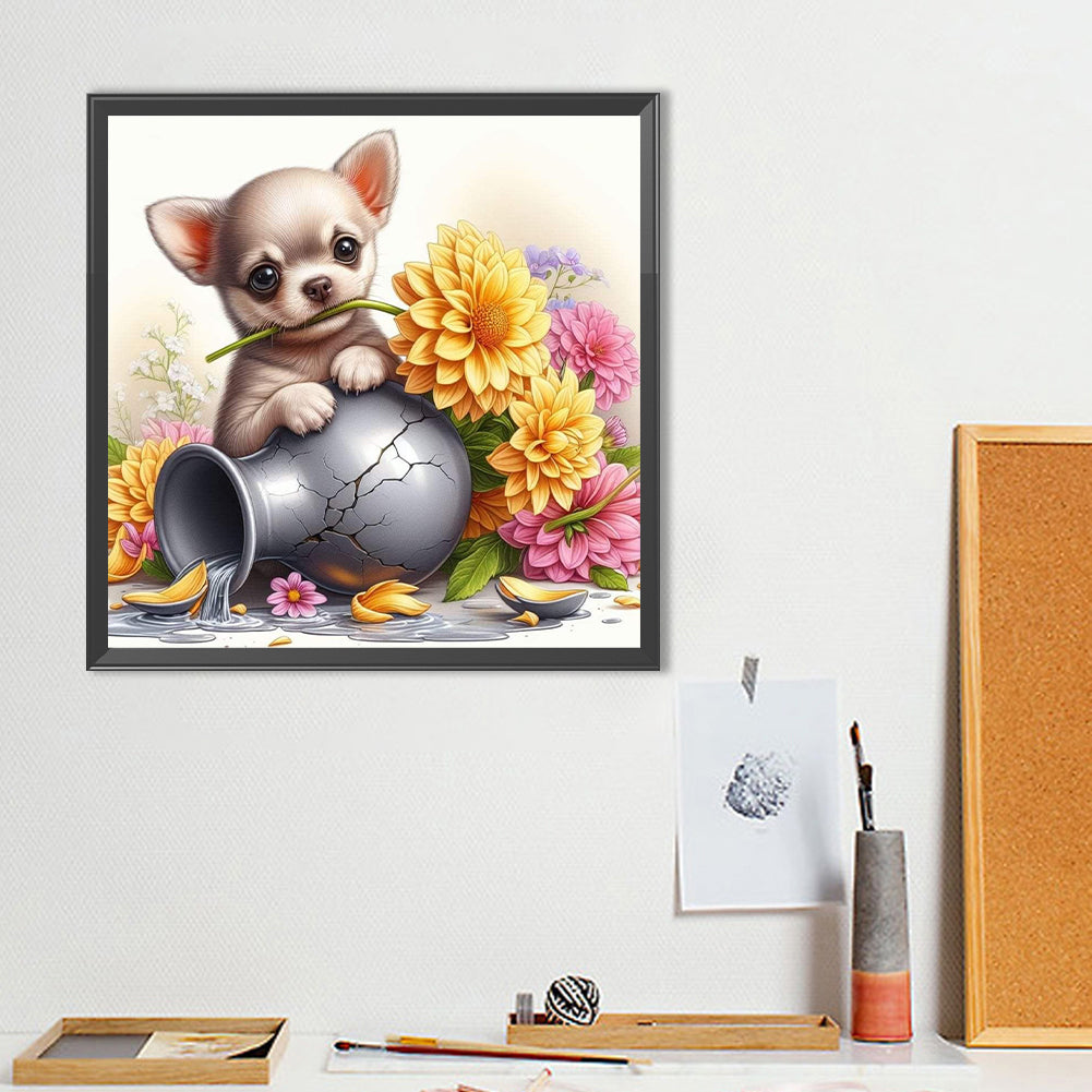 Dog And Vase - Full Round Drill Diamond Painting 40*40CM