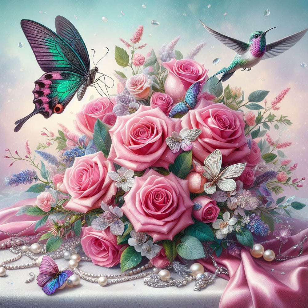 Butterflies And Flowers - Full Round Drill Diamond Painting 40*40CM