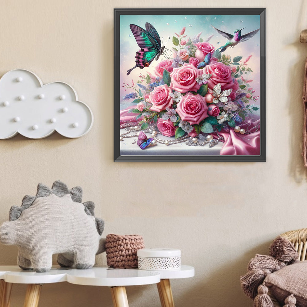 Butterflies And Flowers - Full Round Drill Diamond Painting 40*40CM