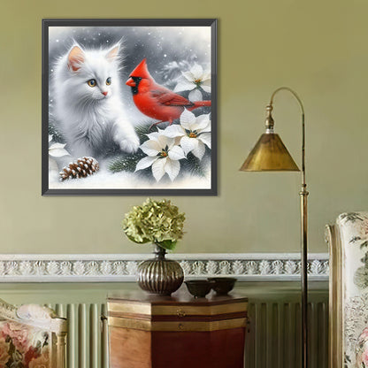 Cat And Cardinal - Full Round Drill Diamond Painting 40*40CM