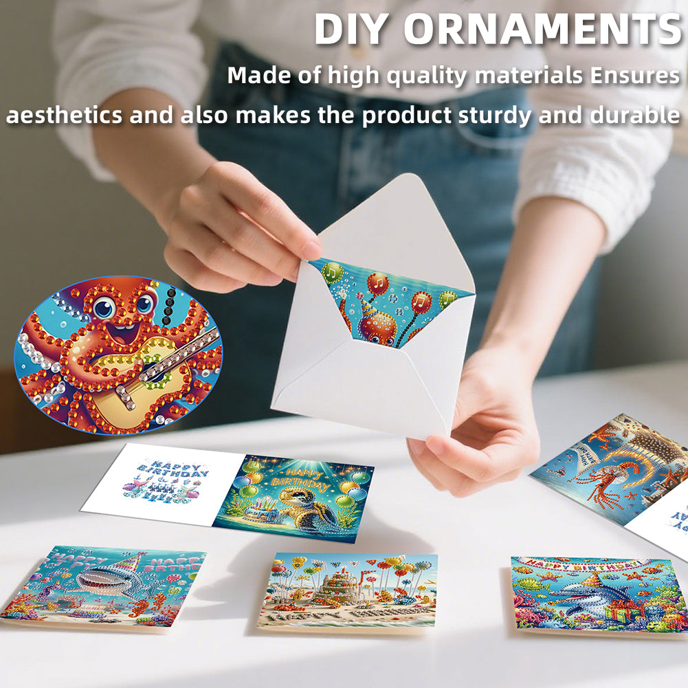 6PCS DIY Diamond Art Greeting Cards Congratulations Cards & Gifts (Ocean)