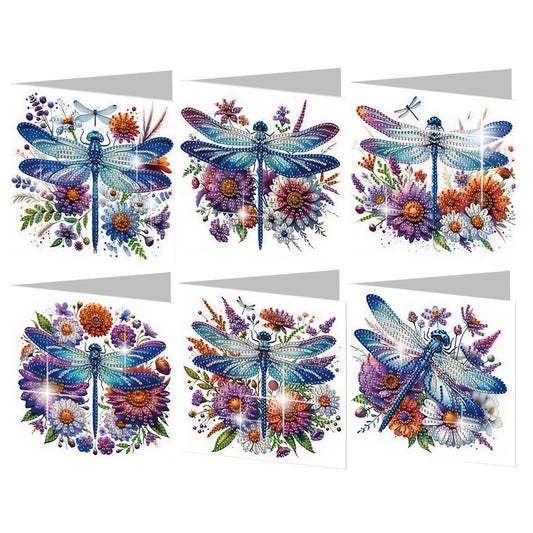 6PCS DIY Diamond Art Greeting Cards Congratulations Cards & Gifts (Dragonfly)