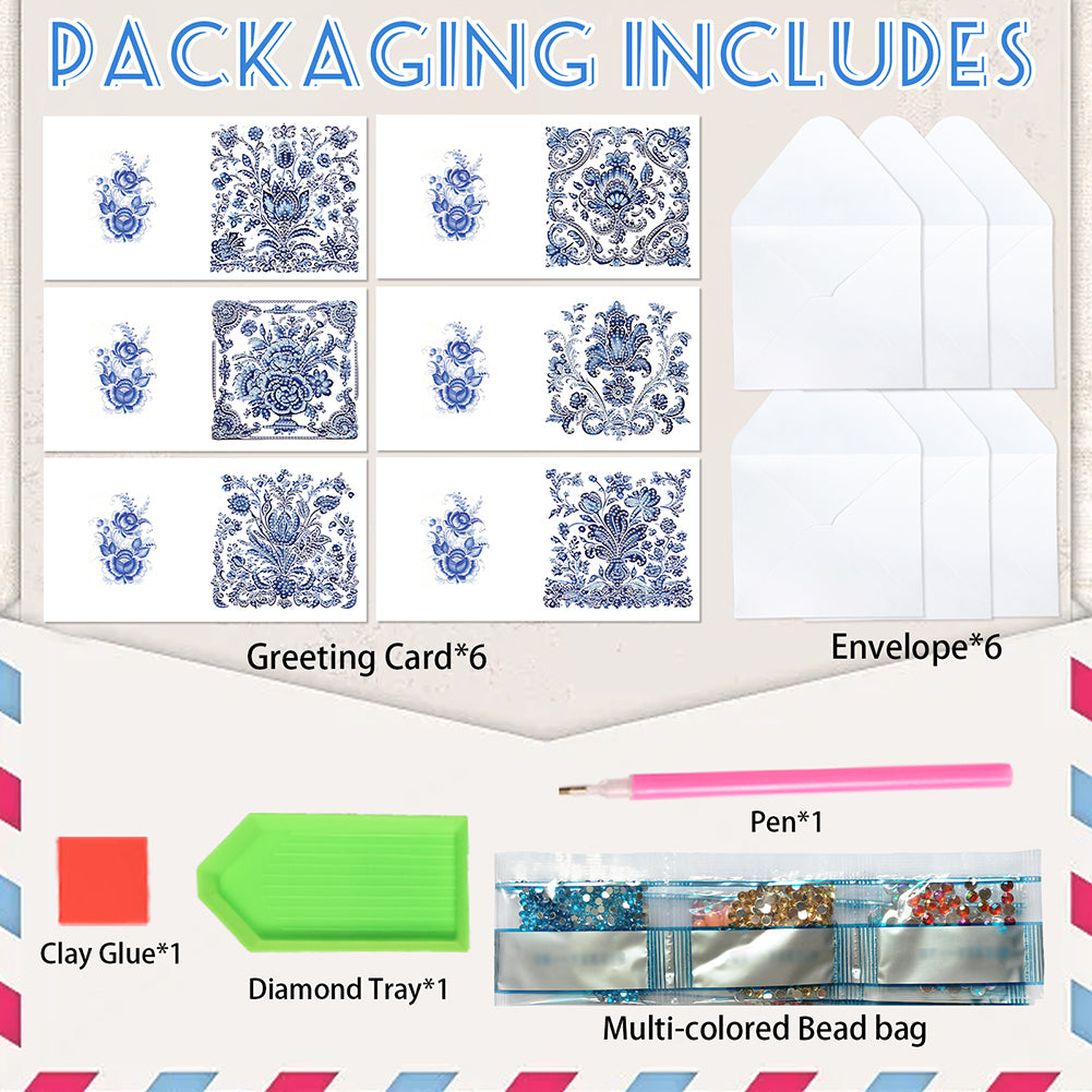 6PCS DIY Diamond Art Greeting Cards Congratulations Cards & Gifts (Porcelain)
