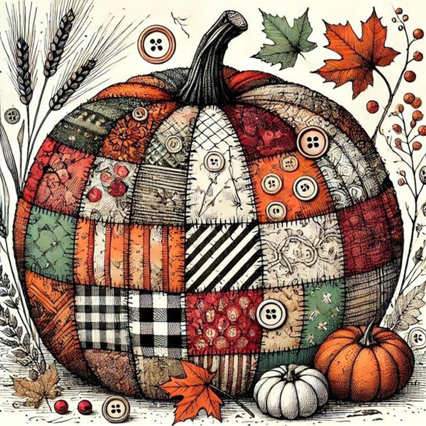 Autumn Patchwork Pumpkin - Full Square Drill Diamond Painting 30*30CM