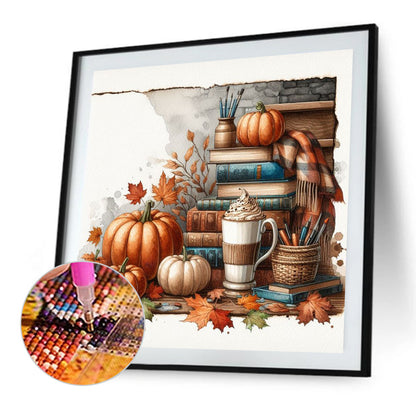 Autumn Maple Leaf Book And Hot Cocoa - Full Square Drill Diamond Painting 30*30CM